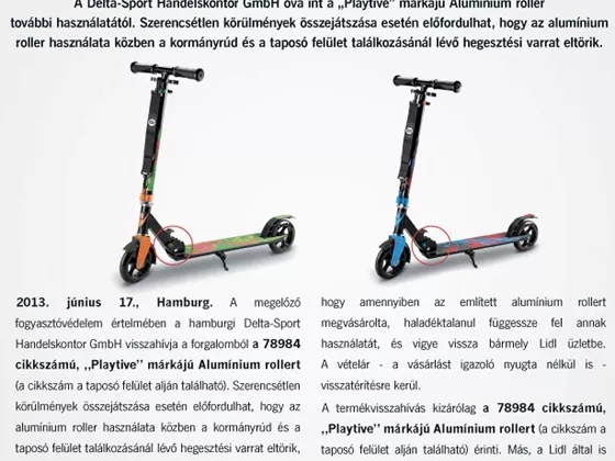 Veszélyes rollereket hív vissza a Lidl